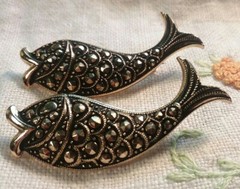 Vintage “Made In Germany” 2PCS Marcasite Brooch Fish 06-01-2022 45mm