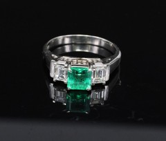 Rare 0.91ct GIA Colombian Emerald & 0.78ct Diamond Platinum Ring, Size 8.5