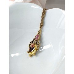 Vintage 1928 Brand Victorian Revival Pendant Necklace 90s Floral Rose Pink 19″