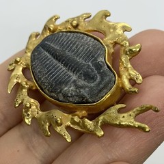 VTG SIGNED STEFANO TANASESCU MEXICO TRILOBITE FOSSIL BRUTALIST RARE BROOCH PIN