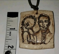 Handmade Vintage Betty Foster Signed Porcelain Stoneware Pendant Necklace NEW