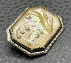 VTG Art Nouveau Deco Lily of the Valley In Glass Silver Tone Brooch Pin C Clasp