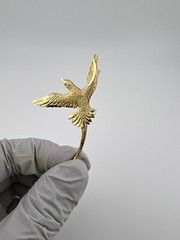 Vintage Signed Bird Brooch Gold Plated Pewter Swallow Figural Pin Flying, Used.