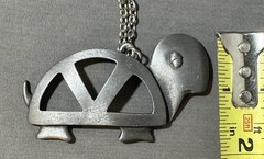 Vintage Turtle Pendant Necklace, 12 in. Silver-Tone Chain, Pewter Animal.