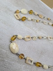 Long 42 inch Artisan Made Necklace Quartz Citrine Stones Gold And Silver Tone