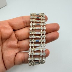 Vintage Mid Century Clear Rhinestone Baguette Choker Necklace Silver Tone Wide