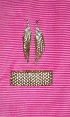 Vintage Gold Tone Rhinestones Dangle Earrings And Stretch Bracelet