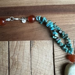 LJ Beaded Necklace 18 Inch Turquoise Carnelian Mutton Fat 925 Sterling 76.7g