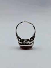 Signed Vtg Sterling Silver Square Carnelian Ball/Bead Design Split Shank Ring