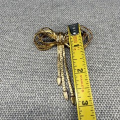 Vintage Brooch Gold Tone Chain Bow Ribbon Dangles 2 Inches