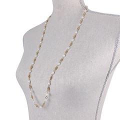 Vintage Signed Revlon Gold Tone Ball & Faux Pearl Station Necklace 1980s 1990s