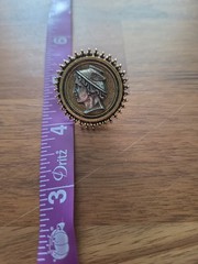 Vntg Arthur Pepper Signed Aries/Hermes/Mercury Cameo Style Pin Approx 1″ Diam
