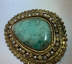 Brooch .935 Silver Turquoise Pearl Pendant 1.75″