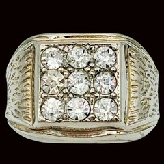 Vtg 18kt HGEW White Gold Plate Rhinestone Band Ring Sz 8.5 Unisex