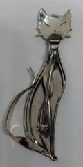 Beau Sterling Silver Vintage Modernist Cat Kitty Pin Brooch signed B
