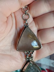 Vintage Silver Rutilated Quartz Triangle Shaped Stones Link Bracelet 8″