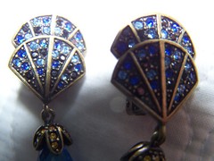 “LaVintage” China Signed Blue Rhinestones & Crystal Glass Clip Earrings – D21