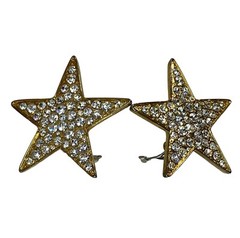 Pave Crystal Rhinestone Goldtone Star Pendant *NO CHAIN* & Clip On Earrings VTG