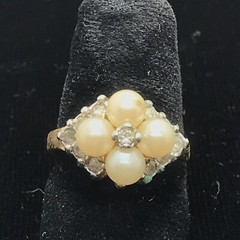 Vintage 18K HGE Gold Plated Delicate Faux Pearl & Crystals Ring varied sizes