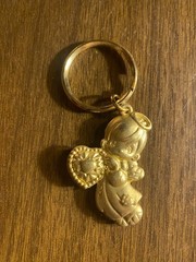 Vintage Precious moments BLUE Lucite DECEMBER Gold Tone Key Chain/PENDANT 1 3/4″