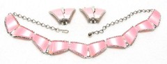 1950s Vintage SET Pink THERMOSET MOONGLOW and Silver NECKLACE and EARRINGS Retro