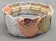 Hammered Heart Bracelet Silver Gold Copper 3 Tone Overlapping Shiny Stretchable