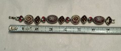Vintage 1928 Jewelry Co. Rose Cameo Rhinestone Link Bracelet Silvertone 7.5”