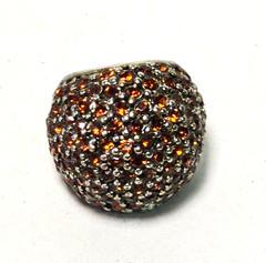 Vintage Dome Cocktail Ring Amber Glitter Rhinestone Pave Adjustable