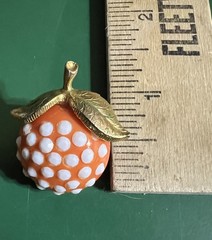 Vintage lucite acrylic resin forbidden fruit orange White rhinestone brooch