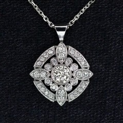 Art Deco Vintage Lab Created Diamond Woman Pretty Pendent 14K White Gold Finish