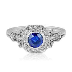 Milgrain Art Deco Engagement Ring 2 Ct Lab Created Sapphire 14k White Gold Over