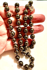SIGNED 14K GF Clasp Hematite Bead Necklace 25″ Vintage Gold Tone Spacer Beads