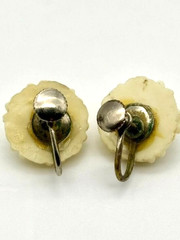 Vintage Earrings Carved Lucite/Resin Flowers Faux Turquoise Screw-Back, Unsigned