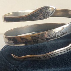 Art Deco Sterling Niello Snake Cuff / Bracelet Egyptian Revival 1930 42 Gram