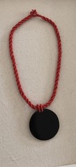 Vintage Abalone Shell Coral Seed Beaded Twist Pendant Disc Statement Necklace