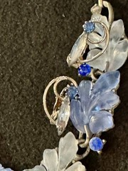 Vintage Blue Thermoset Leaves & Rhinestones Necklace & Earrings Set