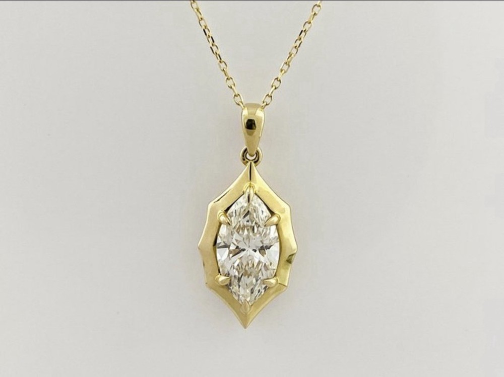 14kt yellow gold necklace with 1.98 carat Marquise Cut lab grown diamond IGI
