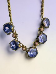 Art Nouveau Austrian Lilac Purple & Pink Crystal Brass Filigree Necklace