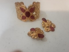 Artful Expression Gold Tone Cuff Bracelet Earrings Set [Possibly Avon not sure]