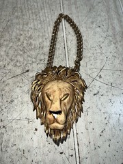 Vintage 70s LUCA RAZZA Leo LION Head NECKLACE Gold Tone STATEMENT PENDANT As Is