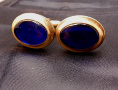 BEAUTIFUL Mid Century CORRECT QUALITY GOLD PLATED with Unk BLUE STONE CUFFLINKS