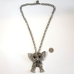 🐘Juliana D&E Lucky Elephant Puppet Necklace – Vtg Silver Filigree Book Piece