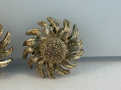 Vintage Textured Sunflower Daisy Clip Earrings Gold Tone Stamped BSK Omega Backs