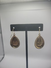 Vintage Gold Tone Green Inlay Teardrop Hook Pierced Womens Jewelry Costume