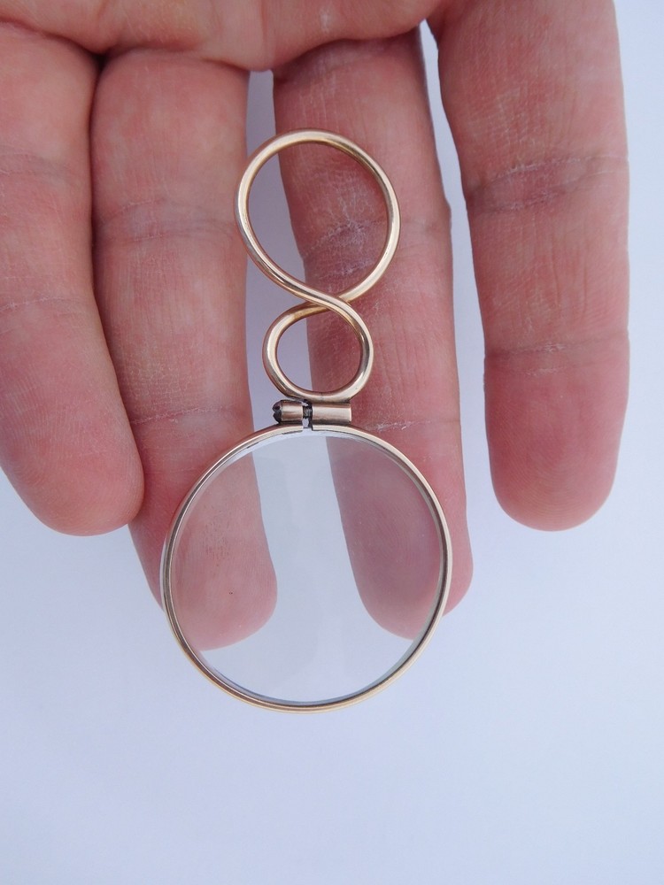 Extra Rare English Georgian 15K Gold QuiZZing Magnifying Crystal Loop Pendant !