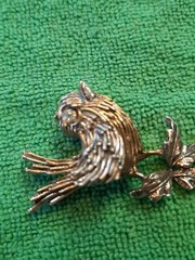 Bird on Leaves Brooch Signed Art Mode Bird Brooch Goldtone Plated 70’s NOS