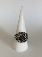 Vintage Men’s Sterling Silver Brutalist Tigers Eye Ring Modern Design Sz. 9.5″
