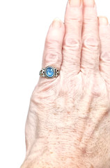 Vintage Lt Blue Faceted Crystal Gem Silver Tone Cocktail Ring Costume Size 5.5