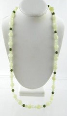 Vintage Varied Green Jade Bead Carved Dragon Hook Necklace 33 Inch Length 106.4g