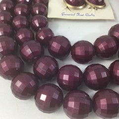 Vintage Triple Layered Plastic Round Faceted Purple Beaded Necklace Earrings